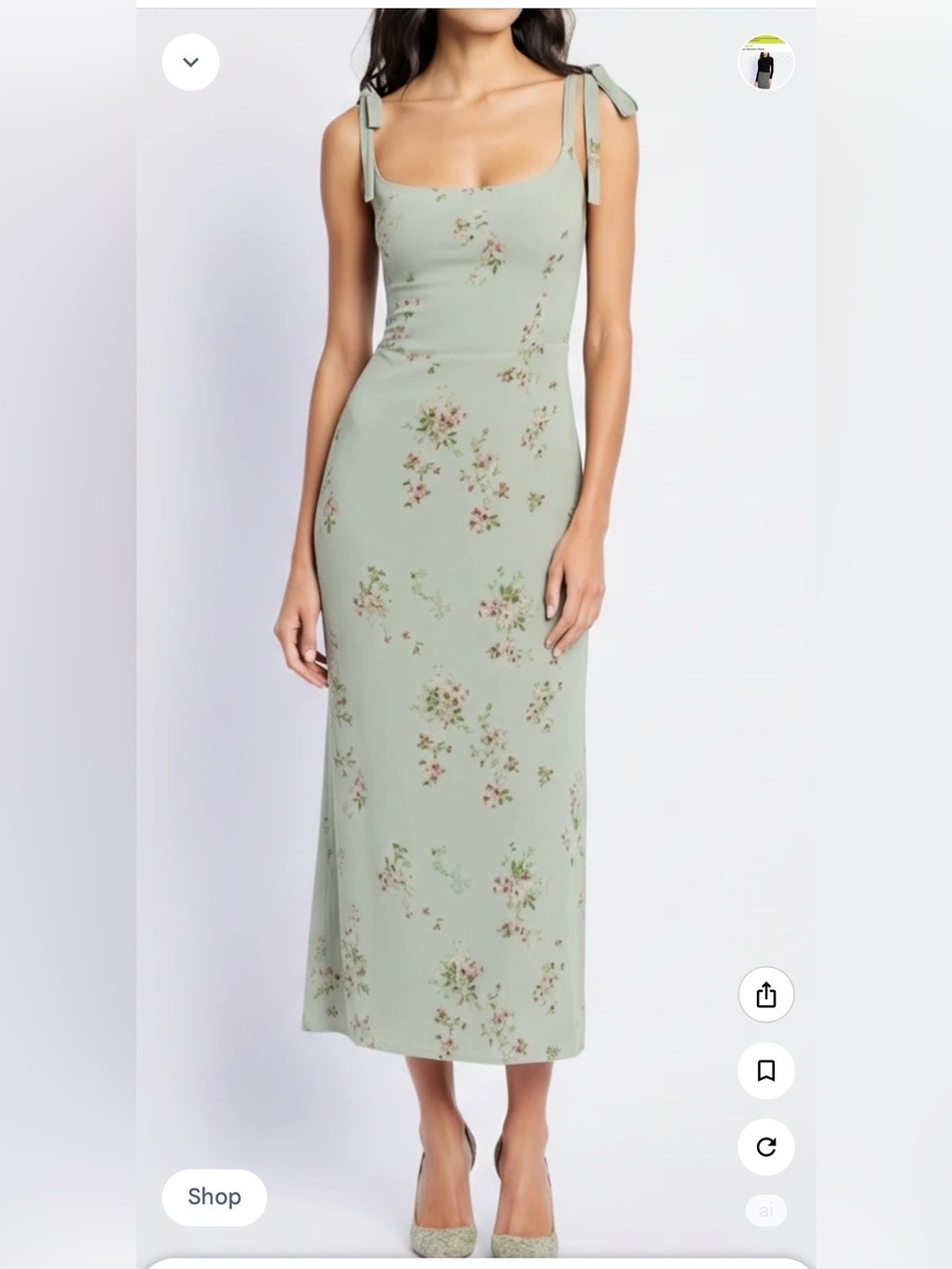 Reformation Sage Green Besse Hempstead Tie-Shoulder l Midi Dress.